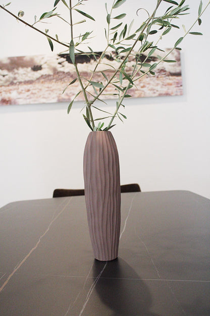 Purple Neutral Color Vase Muted Tone Tall Vase for Branches Brown Vase Floral Arrangement Rustic Vessel Ribbed Texture Wabi Sabi Aesthetic Modern Vase Floral Arrangement Organic Vessel Ribbed Texture Wabi Sabi