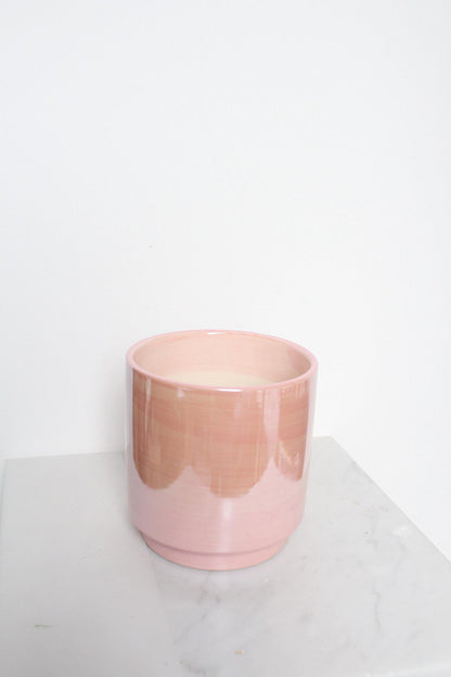 Pink Ceramic Planter Modern Home Decor Glossy Finish Indoor Plant Container Bedroom Shelf Accent Large Decorative Pot Valentine Gift Essential Five Inch Cylindrical Design Contemporary Room Style Beautiful Table Centerpiece Elegant Home