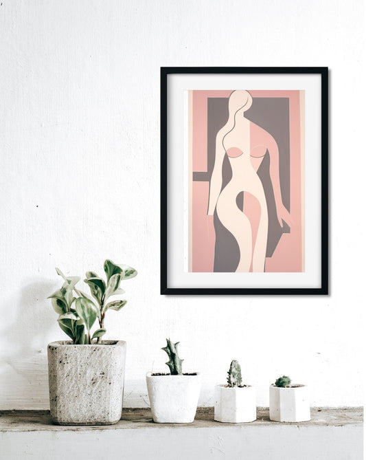 Pink Neutral Colored Framed Art Woman Body Abstract Art Print Wall Art Feminine Decor Art Female Form Line Art Matisse Inspired Painting Feminine Wall Art Decor Pink Neutral Colored Framed Abstract Art Print of Woman Body in Matisse Inspired Painting