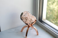 Heulandite Pink Quartz Crystal on Brass Modern Claw Display Stand: Unique Crystal Decor Pink Crystal Decor Accent Salmon Quartz Crystal Gift