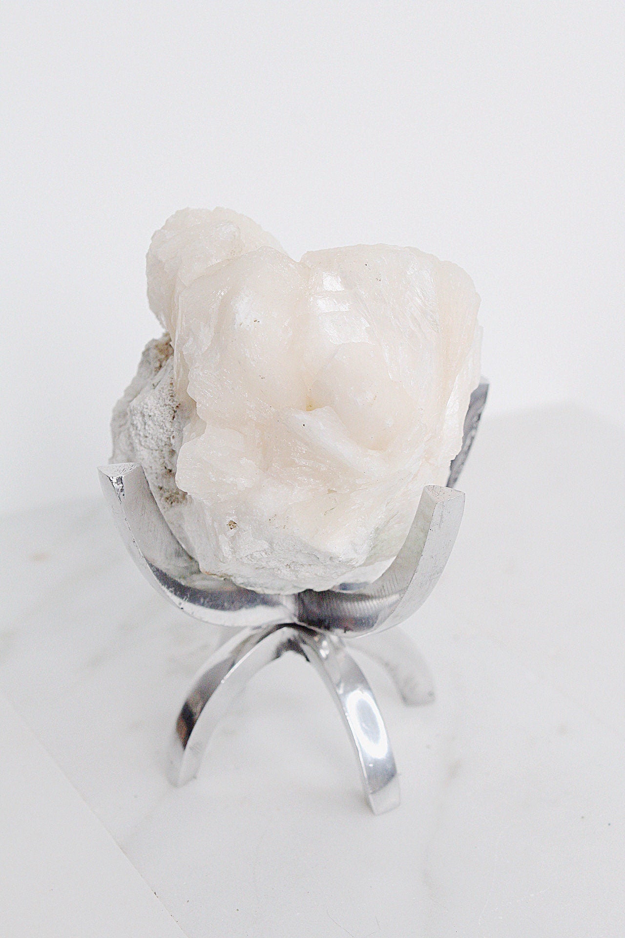 Pink Stilbite Quartz Crystal on Brass Claw Stand – Boho Decor Accent