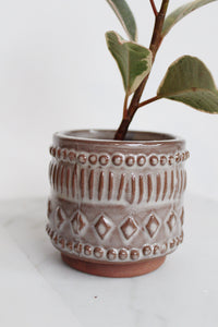 Boho Pattern Planter Pottery Neutral Brown Modern Trendy Ceramic Pot Indoor Plant Home Decor Flower Decorative Vase Wedding Elegant Style