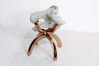 White Chalcedony Quartz on Brass Claw Stand – Boho Home Accent