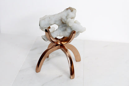 White Chalcedony Quartz on Brass Claw Stand – Boho Home Accent