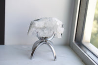 White Apophyllite Stone Modern Decor Accent with Brass Claw Display Stand Apophyllite Quartz Crystal Mineral on Brass Modern Claw Display