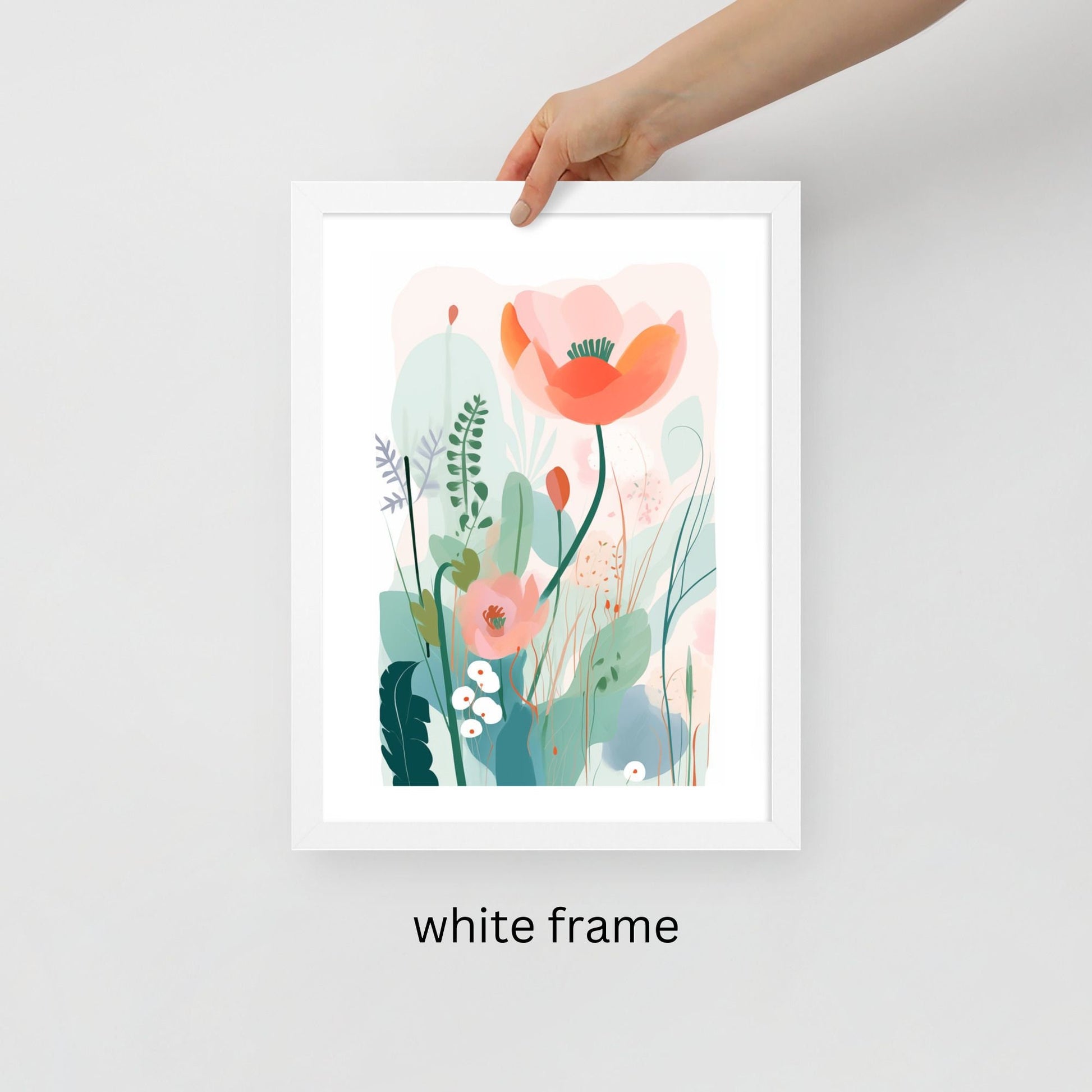 Boho Wall Decor Framed Watercolor Floral Painting Retro Floral Poster Matisse Print Botanical Art Pastel Boho Nursery Decor Abstract Flower Pastel Boho Art for Nursery Gallery Wall Watercolor Garden Print for Boho Nursery Decor