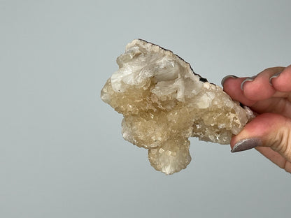 Stilbite & Pink Quartz Crystal on Brass Claw Stand – Unique Boho Decor Accent