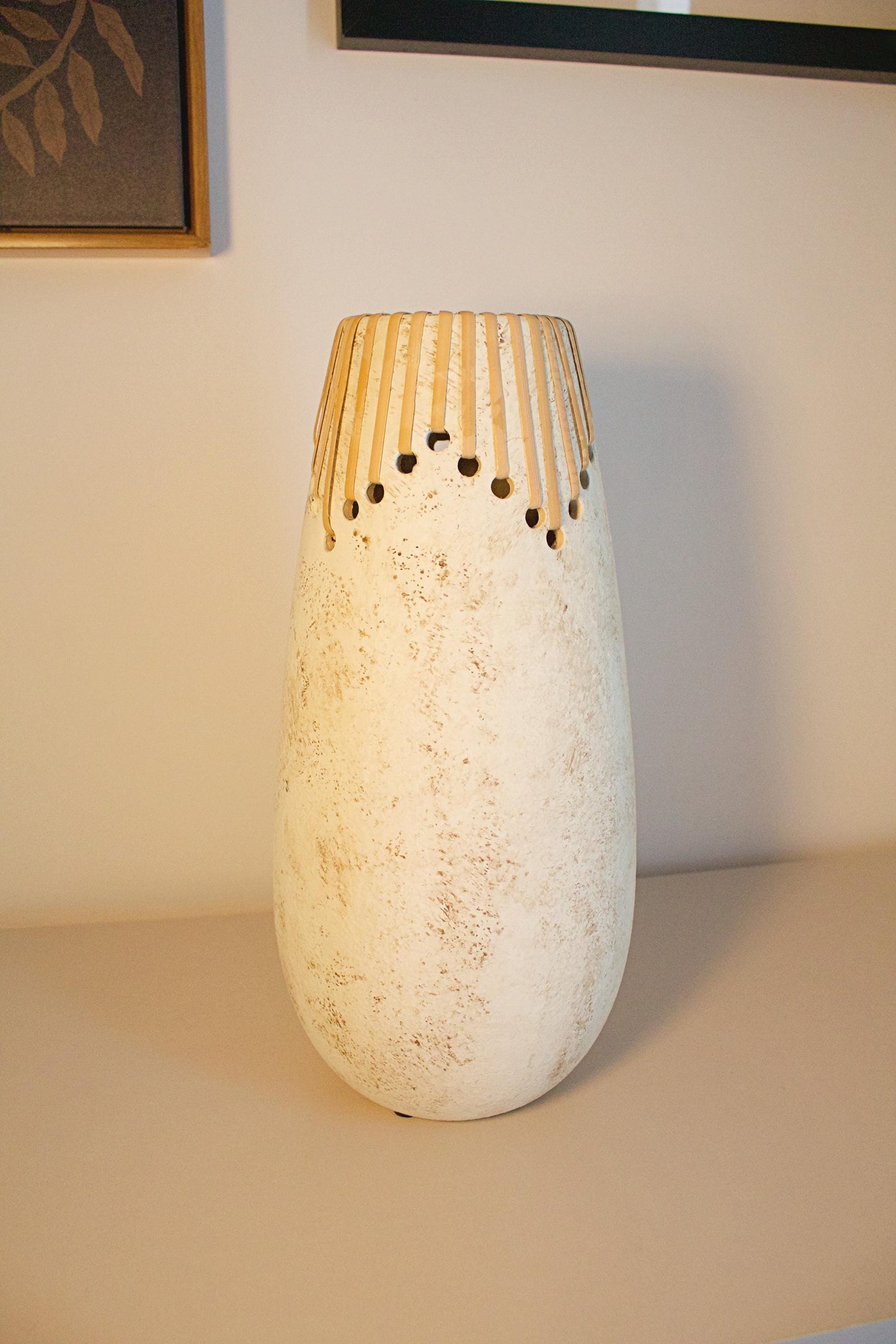Farmhouse Style Vase Boho Modern Design White Ceramic Creation Decorative Accent Piece Textured Surface Details Elegant Home Decor Perfect Birthday Gift Beautiful Room Display Dried Flower Arrangement Contemporary Artistic Essential