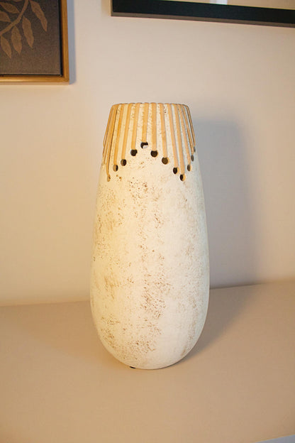 Farmhouse Style Vase Boho Modern Design White Ceramic Creation Decorative Accent Piece Textured Surface Details Elegant Home Decor Perfect Birthday Gift Beautiful Room Display Dried Flower Arrangement Contemporary Artistic Essential