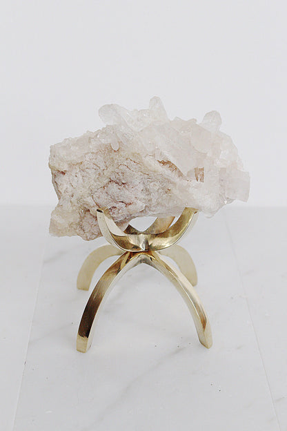 White Quartz Natural Stone Modern Decor Accent with Brass Claw Display Stand Raw Cluster Quartz Crystal Mineral on Brass Modern Claw Display