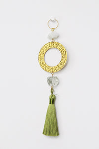 Green Amethyst Sun Catcher Crystal Brass Hoop Wall Hanging Art Green Tassel Wall Art Unique Brass Decor Accent Natural Gemstone Prasiolite