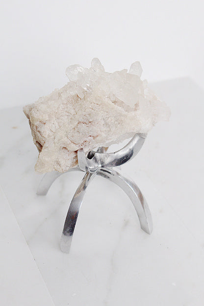 White Quartz Natural Stone Modern Decor Accent with Brass Claw Display Stand Raw Cluster Quartz Crystal Mineral on Brass Modern Claw Display