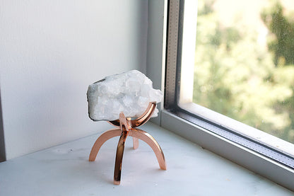 White Apophyllite Stone Modern Decor Accent with Brass Claw Display Stand Apophyllite Quartz Crystal Mineral on Brass Modern Claw Display