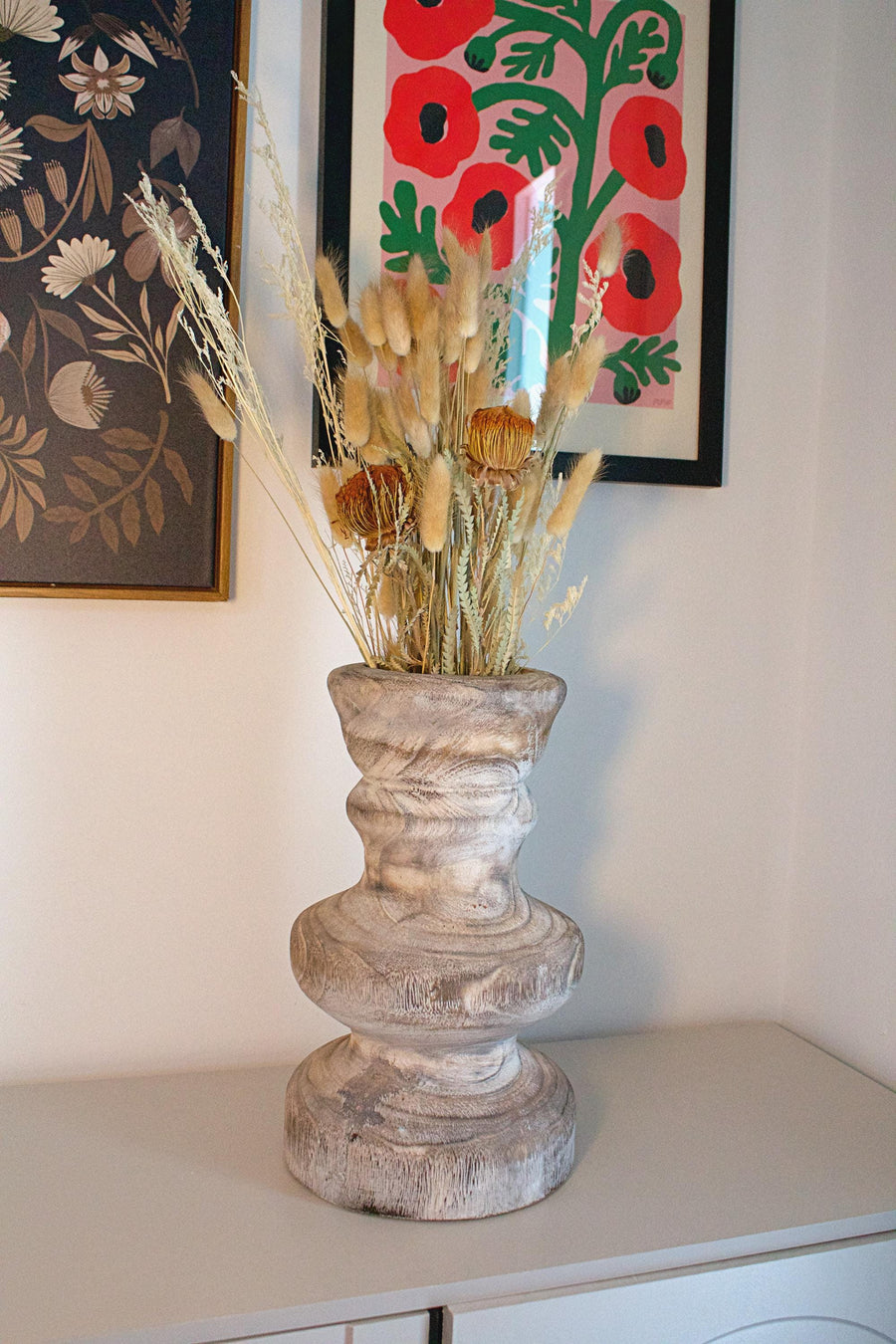 Farmhouse Wooden Vase - Rustic Display for Dried Flowers
