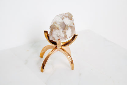 Pink Flower Agate Crystal Mineral with Brass Display Stand Natural Boho Decor Unique Gift Idea Flower Agate Crystal Silver Rose Gold Stand