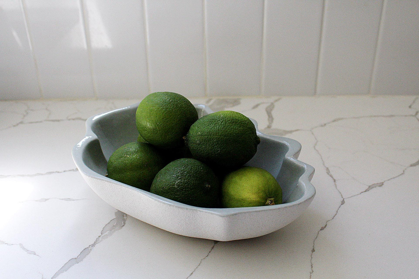 Stoneware Shell Bowl Coastal Design Collection Modern Kitchen Accent White Ceramic Construction Blue Interior Finish Contemporary Home Decor Beautiful Serving Piece Elegant Display Essential Matte Surface Premium Quality Dining Collection