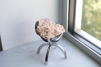 Heulandite Pink Quartz Crystal on Brass Modern Claw Display Stand: Unique Crystal Decor Pink Crystal Decor Accent Salmon Quartz Crystal Gift