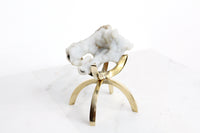 White Chalcedony Quartz on Brass Claw Stand – Boho Home Accent