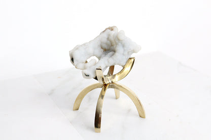 White Chalcedony Quartz on Brass Claw Stand – Boho Home Accent