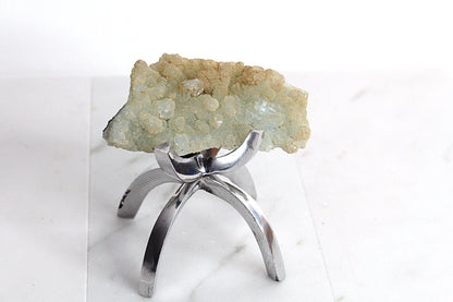 Raw Prehnite Quartz Crystal on Brass Claw Stand – Boho Home Decor Accent