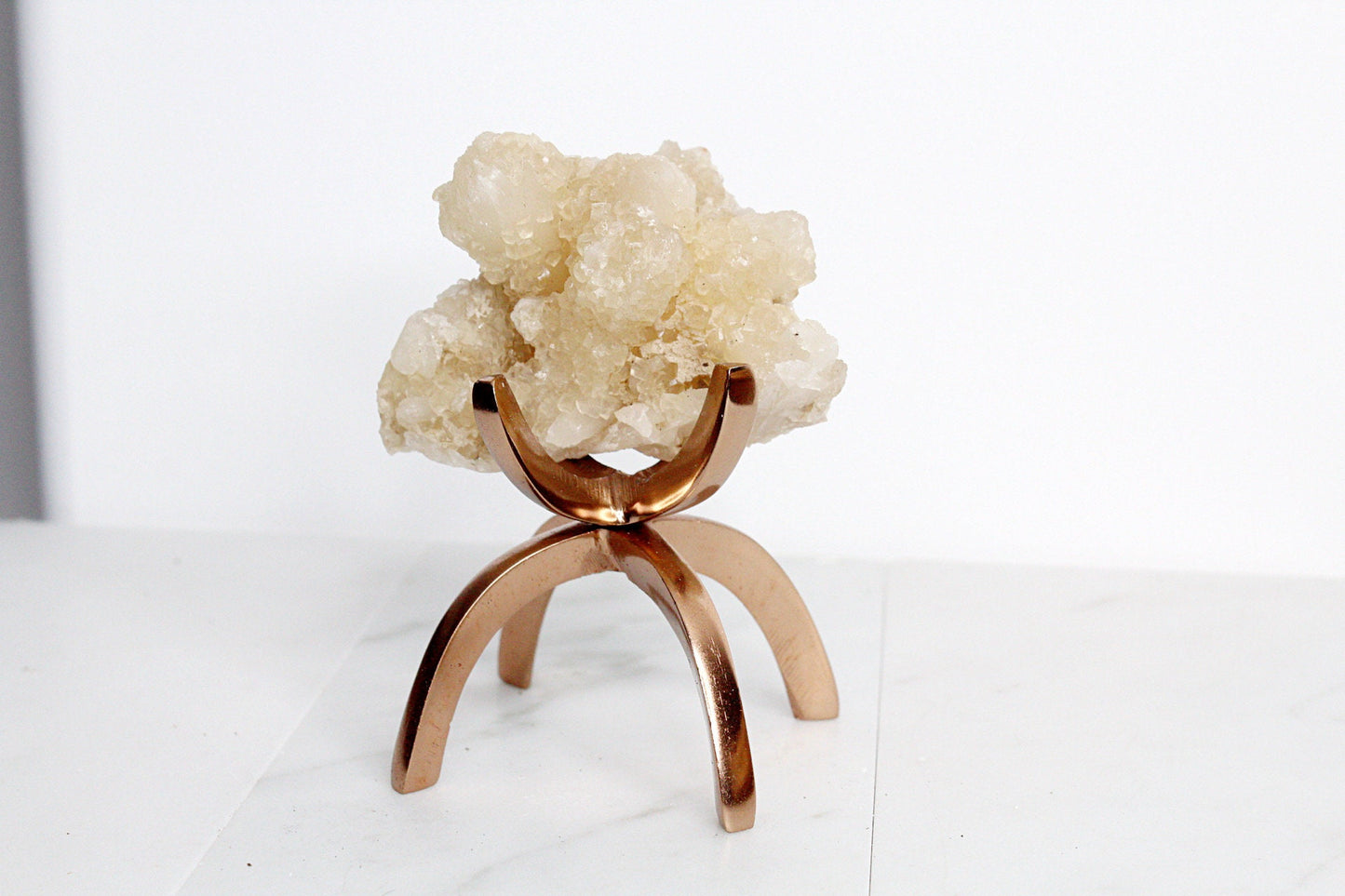 Stilbite & Pink Quartz Crystal on Brass Claw Stand – Unique Boho Decor Accent