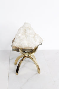 White Apophyllite Stone Modern Decor Accent with Brass Claw Display Stand Apophyllite Quartz Crystal Mineral on Brass Modern Claw Display
