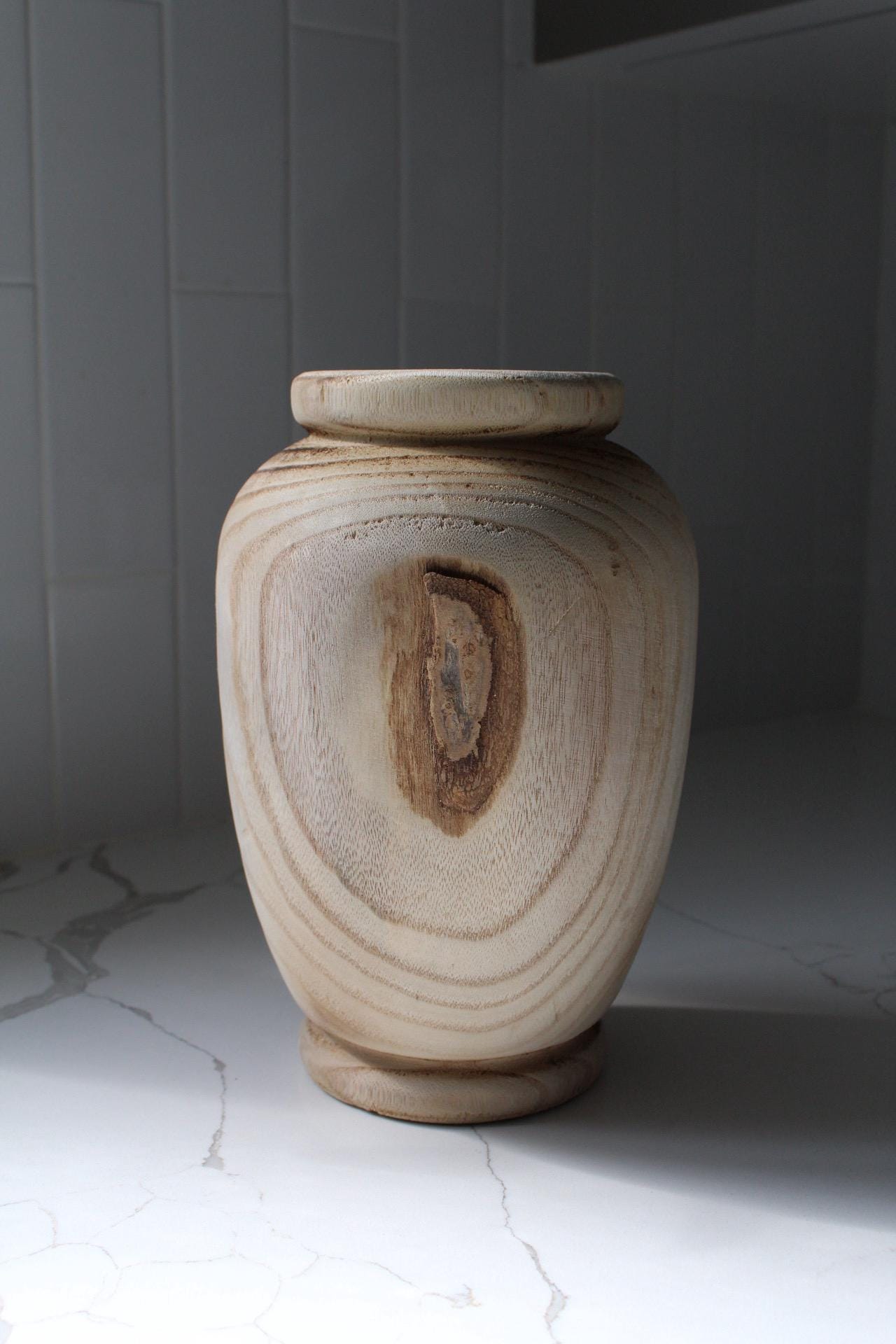 Decorative Wood Vase Natural Home Accent Modern Farmhouse Style Organic Design Container Dried Floral Display Beautiful Wood Grain Pattern Contemporary Living Space Art Piece Branch Holder Collection Handcrafted Construction Detail Natural