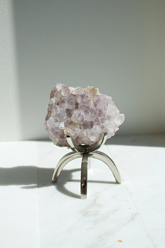 Purple Amethyst Crystal on Brass Claw Stand – Modern Boho Decor Accent