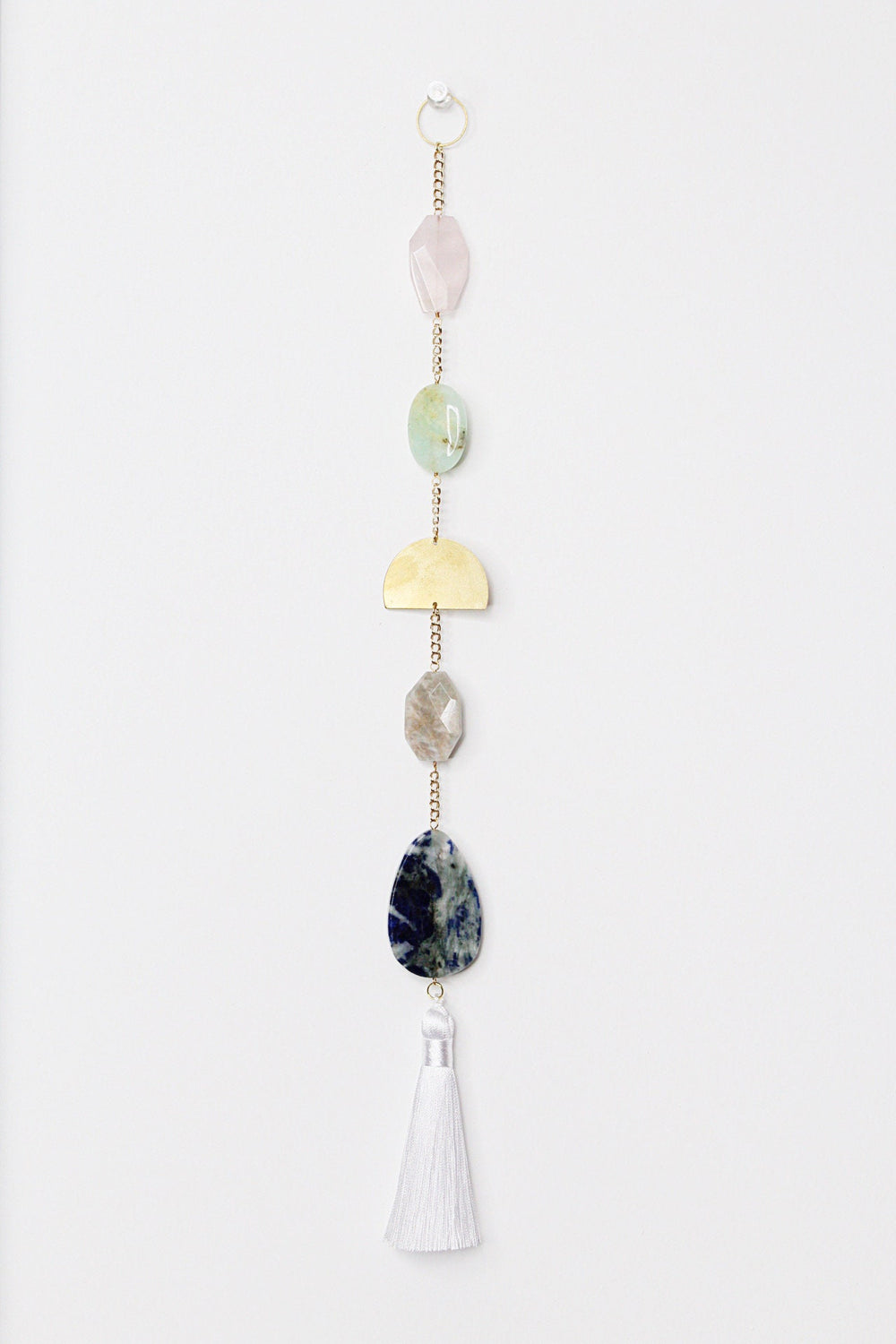 Sun Catcher Crystal Brass Moon Wall Hanging Art with Real Natural Stone Light Catcher Moonstone Rose Quartz Lapis Lazuli Crystal Brass Moon