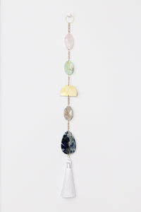 Sun Catcher Crystal Brass Moon Wall Hanging Art with Real Natural Stone Light Catcher Moonstone Rose Quartz Lapis Lazuli Crystal Brass Moon