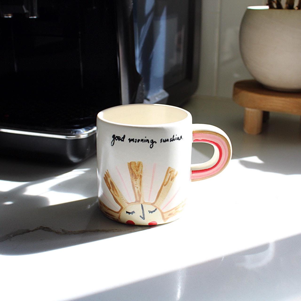 Funny Coffee Mug Morning Sunshine Design Birthday Gift For Friend Ceramic Cup Rainbow Handle Collection Coffee Lover Present Cheerful Daily Brew Essential Encouragement Message Beautiful Glazed Construction Unique Morning Motivation