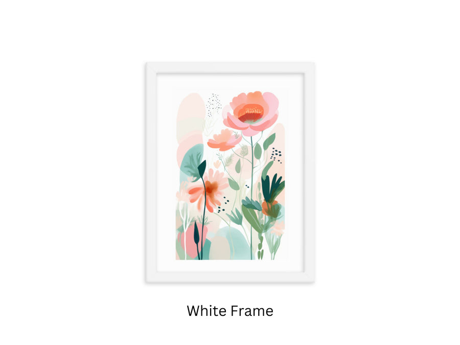 a white frame with a painting of flowers on it