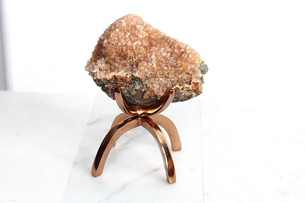 Heulandite & Pink Quartz Crystal on Brass Claw Stand – Unique Decor Accent