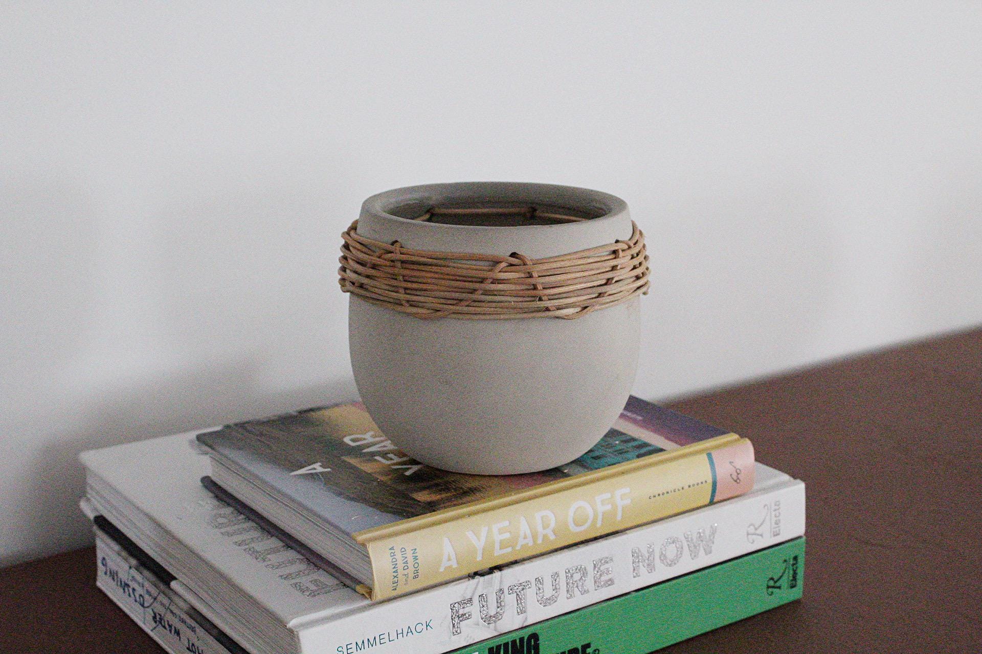 Woven Rattan Planter Ceramic Plant Pot Boho Planter Minimalist Home Decor Indoor Plant Holder Succulent Planter Scandinavian Decor Bohemian Decor Earthy Organic Decor Small Space Decor