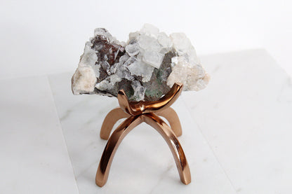 Raw White Apophyllite & Stilbite Quartz on Brass Claw Stand – Boho Crystal Decor