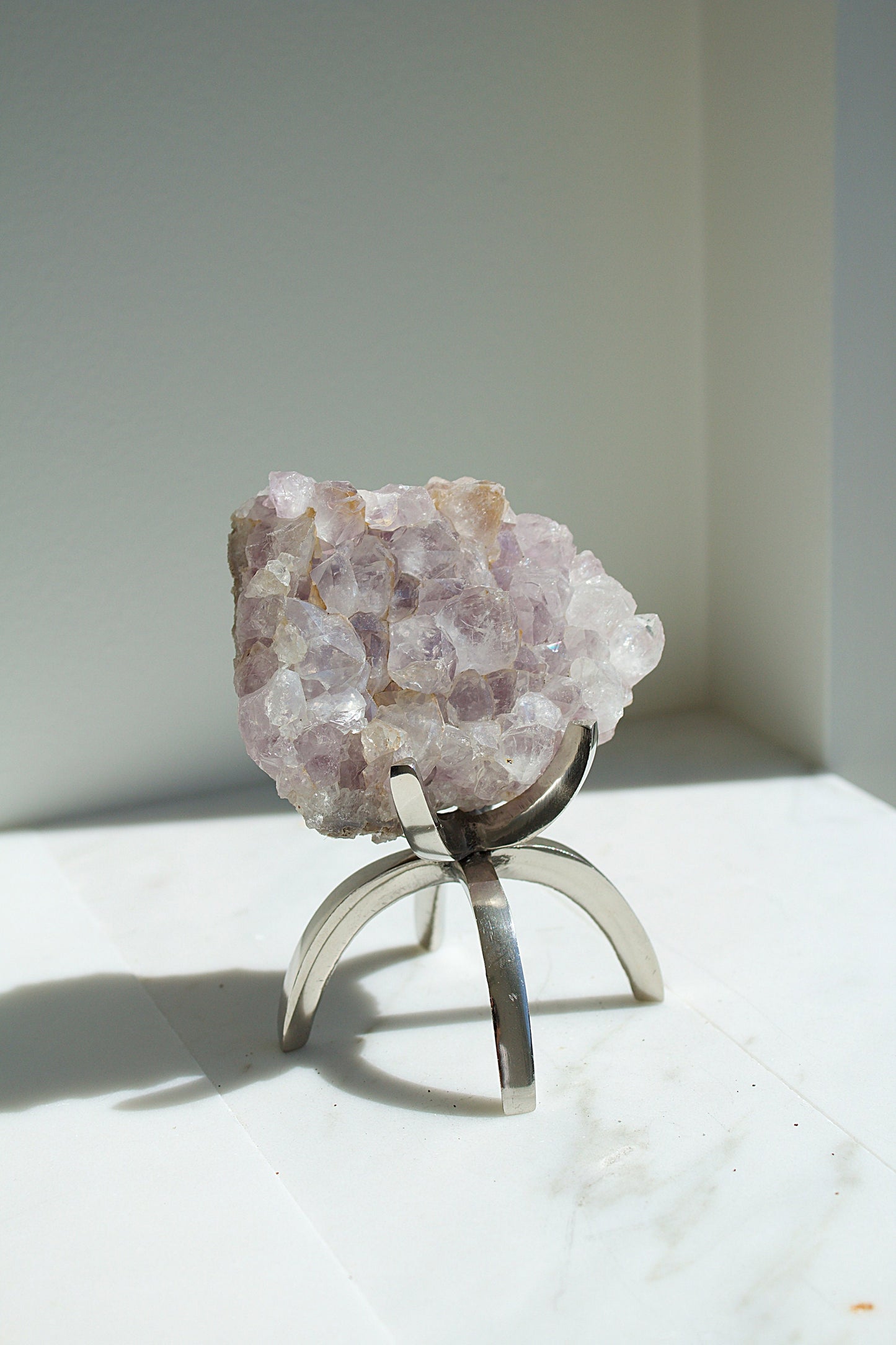 Purple Amethyst Crystal on Brass Claw Stand – Modern Boho Decor Accent