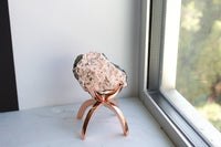 Heulandite Pink Quartz Crystal on Brass Modern Claw Display Stand: Unique Crystal Decor Pink Crystal Decor Accent Salmon Quartz Crystal Gift
