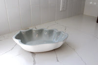 Home Accent Bowl White Stoneware Collection Shell Pattern Design Modern Kitchen Essential Coastal Style Decor Beautiful Serving Piece Premium Quality Construction Contemporary Display Art Elegant Interior Finish Blue Gloss Surface