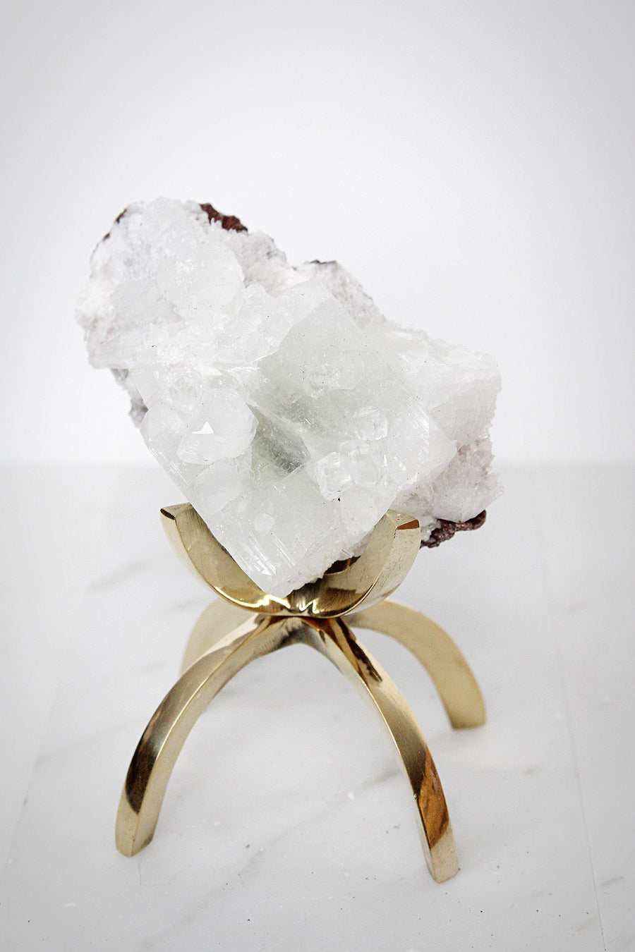 Apophyllite Quartz Crystal Mineral on Brass Modern Claw Display Stand | Boho Decor