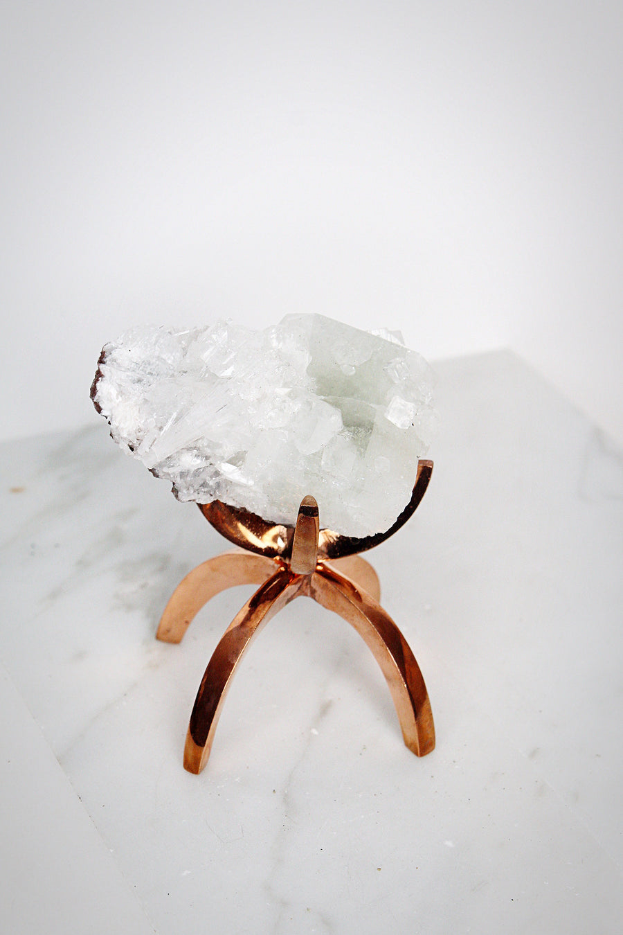 Apophyllite Quartz Crystal Mineral on Brass Modern Claw Display Stand | Boho Decor