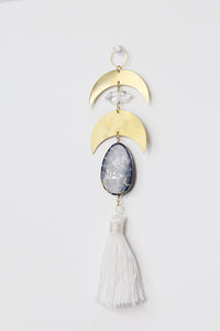 Crescent Moon Sun Catcher – Brass Crystal Wall Art with Lapis Lazuli & Quartz