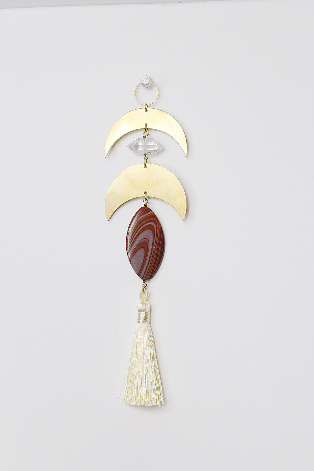 Crescent Brass Crystal Wall Hanging – Red Jasper Sun Catcher