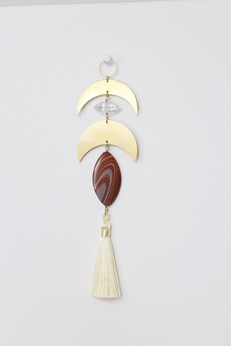 Crescent Brass Crystal Wall Hanging – Red Jasper Sun Catcher