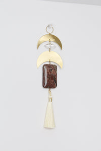 Crescent Brass Moon Wall Hanging - Sun Catcher with Fancy Jasper & Clear Quartz