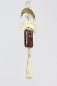 Crescent Brass Moon Wall Hanging - Sun Catcher with Fancy Jasper & Clear Quartz