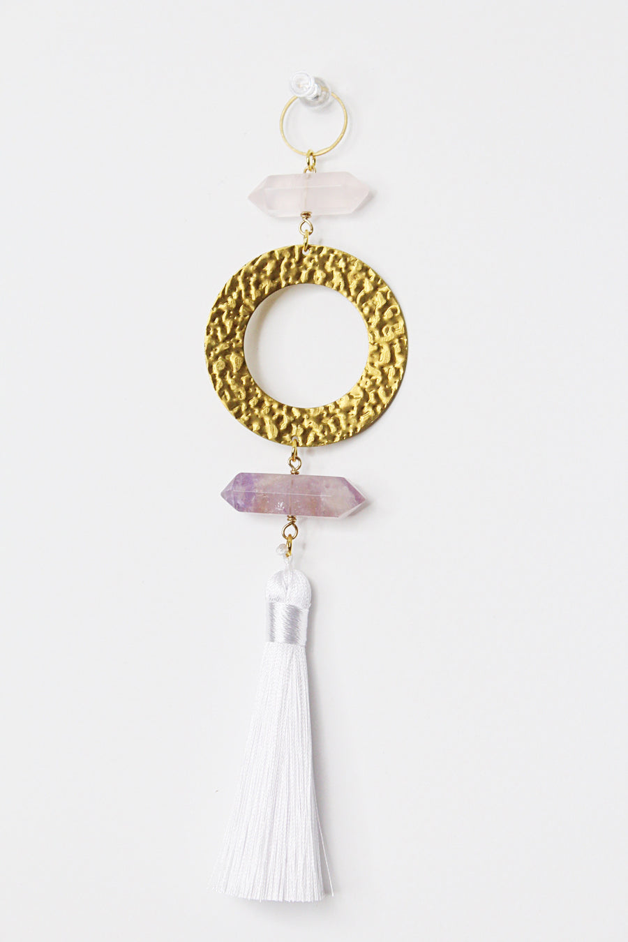 Purple Pink Sun Catcher | Crystal Brass Moon Wall Hanging Art | Rose Quartz Amethyst