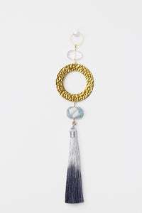 Blue Aquamarine Sun Catcher - Crystal & Brass Moon Wall Hanging with Clear Quartz