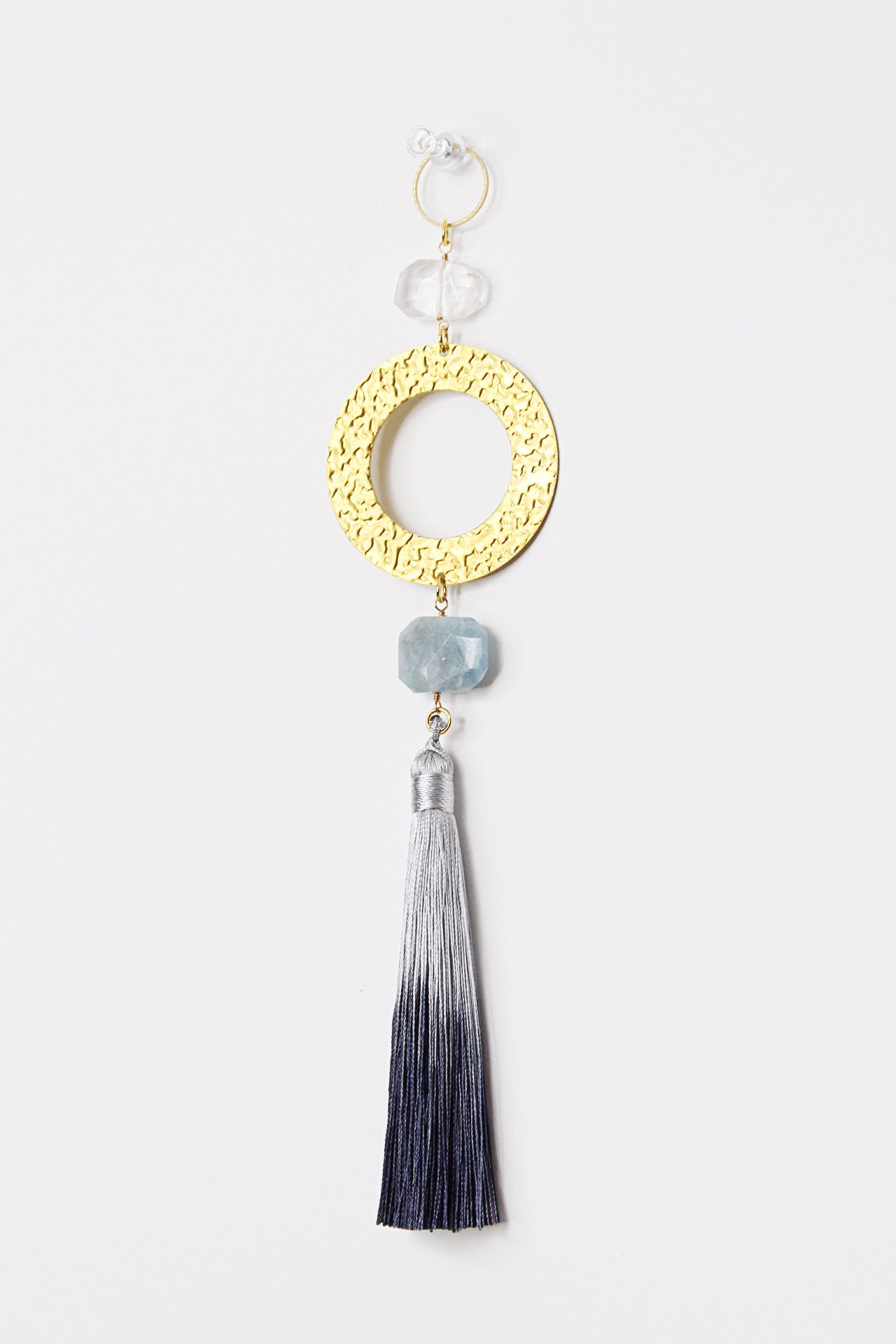 Blue Aquamarine Sun Catcher - Crystal & Brass Moon Wall Hanging with Clear Quartz