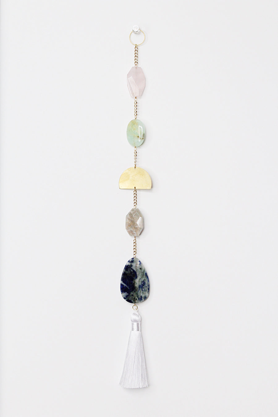 Sun Catcher Crystal Brass Moon Wall Hanging Art | Real Natural Stone| Moonstone Rose Quartz Lapis Lazuli