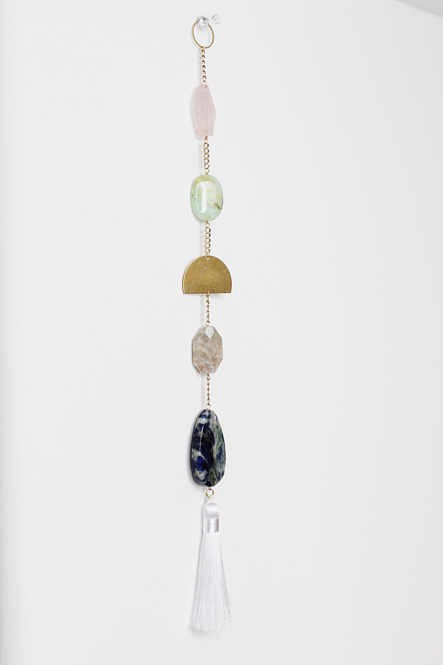 Sun Catcher Crystal Brass Moon Wall Hanging Art | Real Natural Stone| Moonstone Rose Quartz Lapis Lazuli